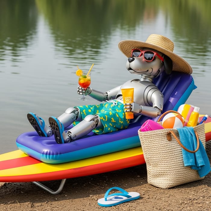 Robo Dog Summer Vacation by Pond with Tropical Vibes Robo Dog Summer Vacation by Pond with Tropical Vibes