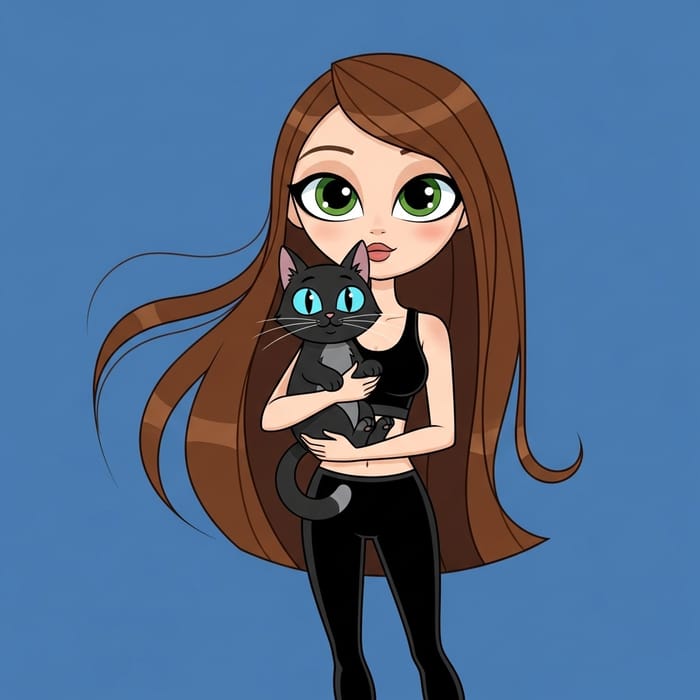 20-Year-Old Girl with Cat in Pixar-Style Portrait