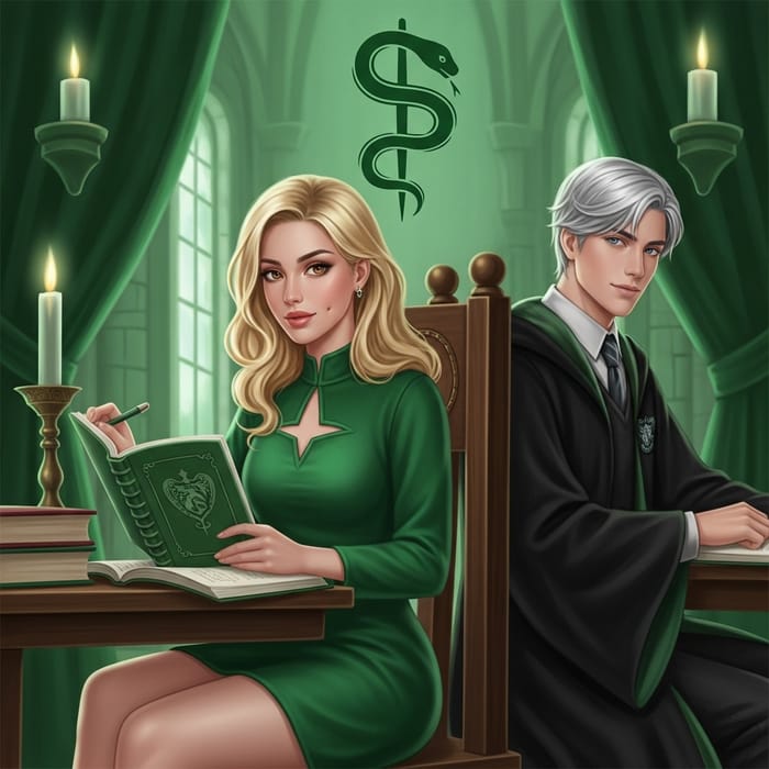 Captivating Study Scene with Slytherin Beauty Draco Malfoy