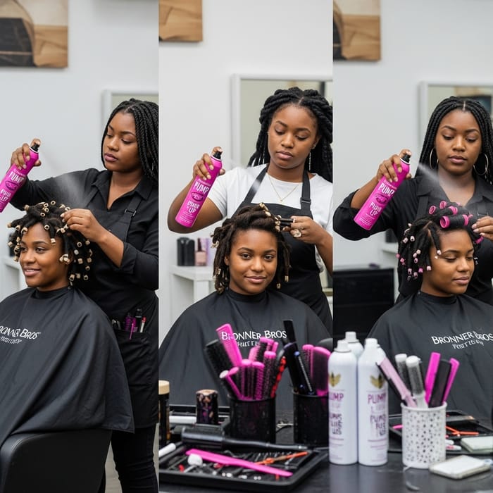 Expert Black Beauticians with Bronner Bros Hair Spray Expert Black Beauticians with Bronner Bros Hair Spray