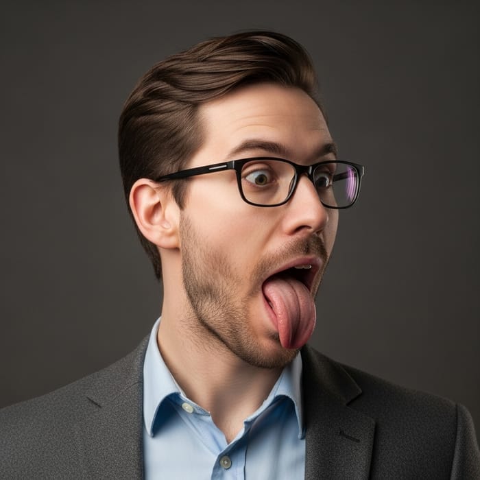 Caucasian Man with Long Tongue - Close-Up Photo Caucasian Man with Long Tongue - Close-Up Photo