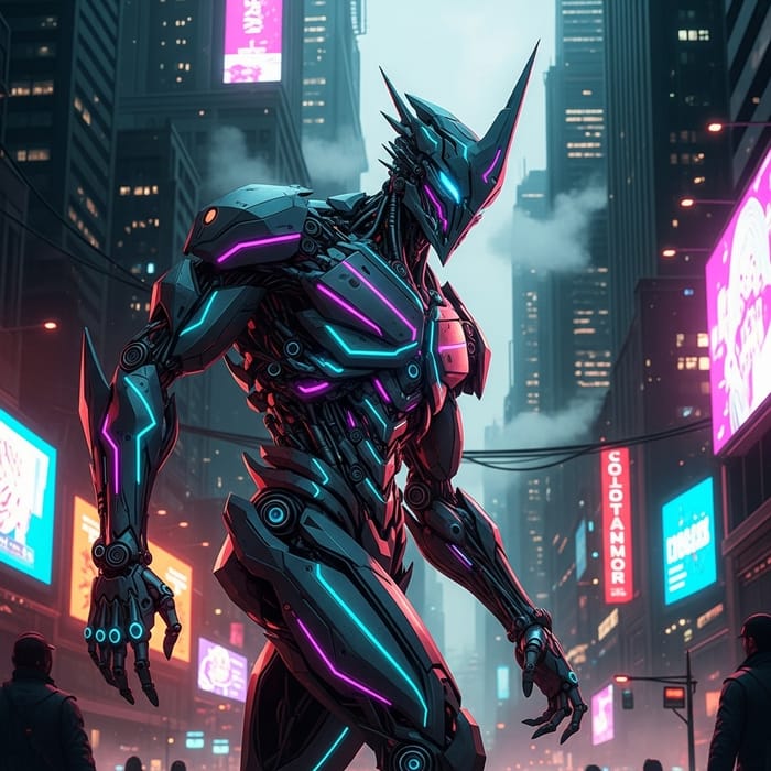 Cyberpunk Robot in Dystopian Metropolis