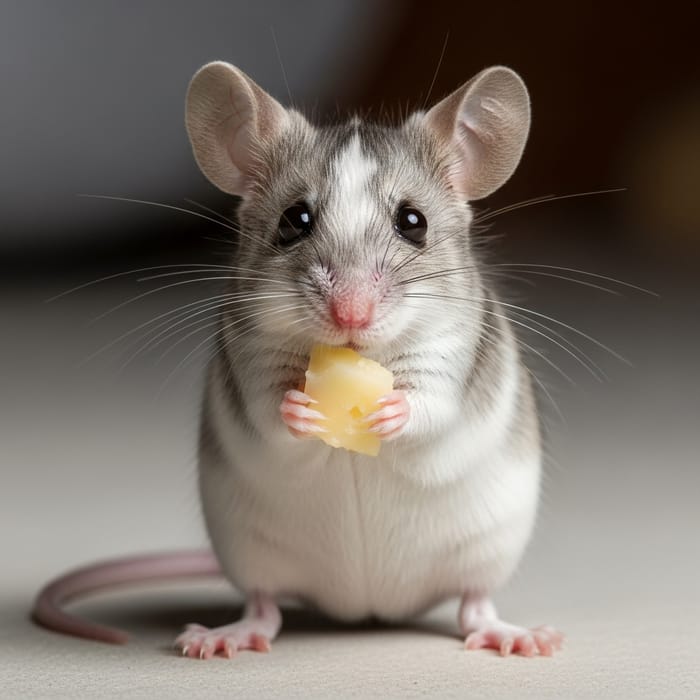 Cute Mouse with Cheese - Curious Rodent Image Cute Mouse with Cheese - Curious Rodent Image