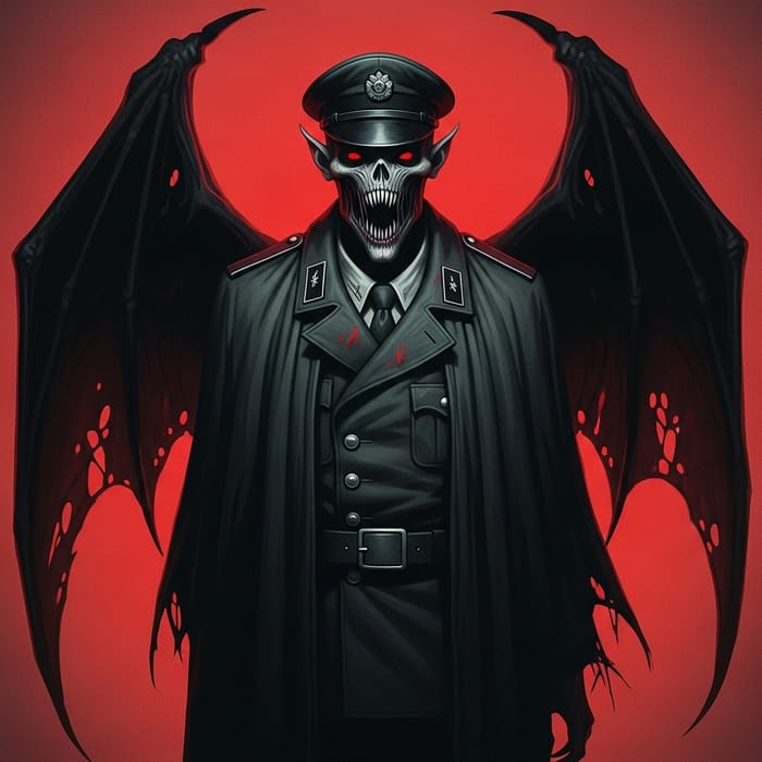 Malevolent WWII Demon: Eerie Vintage Military Portrait Malevolent WWII Demon: Eerie Vintage Military Portrait