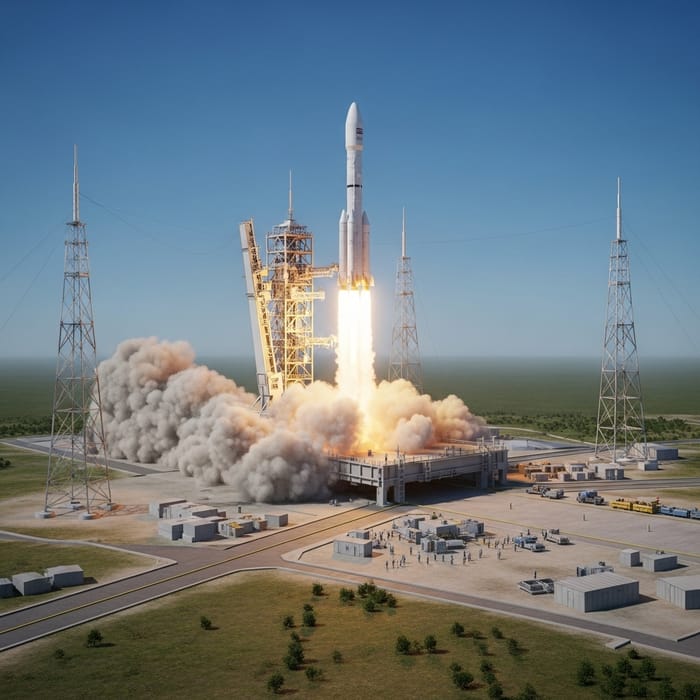 3D Rocket Blasting Off - Erupting Ground Scene 3D Rocket Blasting Off - Erupting Ground Scene