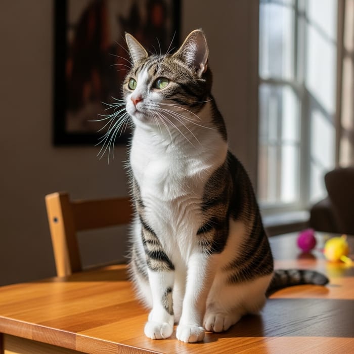 Adorable Medium-Sized Housecat with Black and White Patches