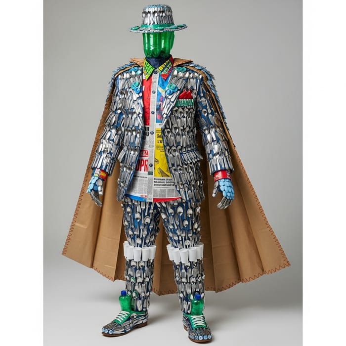 Homemade Male Costume from Recycled Materials - Sustainable Fashion Homemade Male Costume from Recycled Materials - Sustainable Fashion