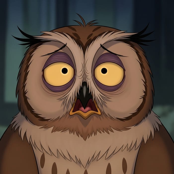 Startled Cartoon Owl with Sleep-Deprived Twitch | Animated Startled Cartoon Owl with Sleep-Deprived Twitch | Animated