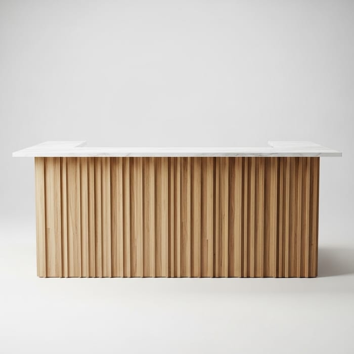 Vertical Wooden Plank Bar Counter with White Stone Countertop