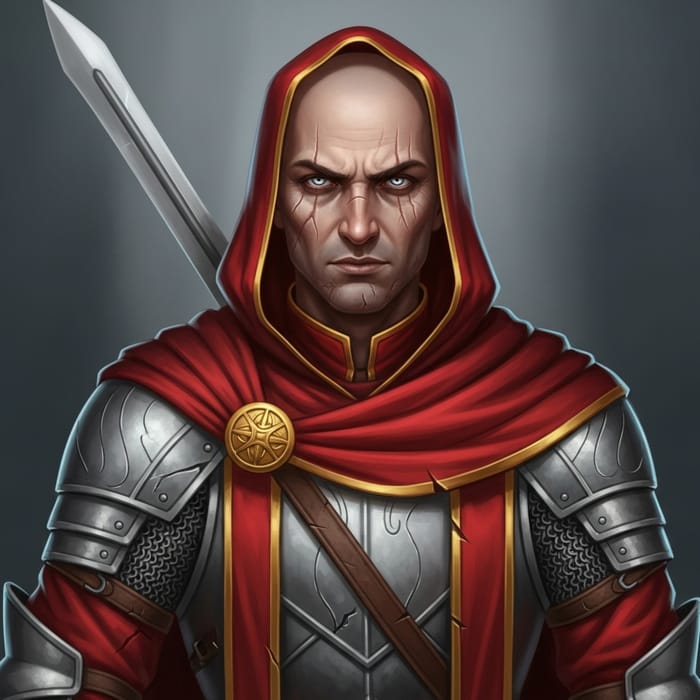 Fantasy Game Male Cleric in Red Robe with Unique Features