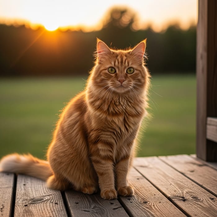 Serene Orange Tabby Cat at Sunset on Porch