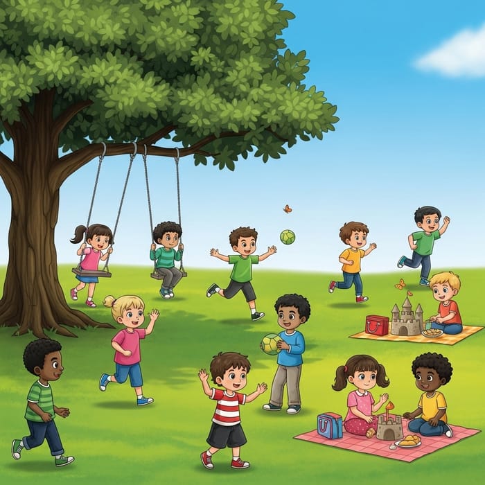 Happy Kids Playing in a Park - Children's Outdoor Fun