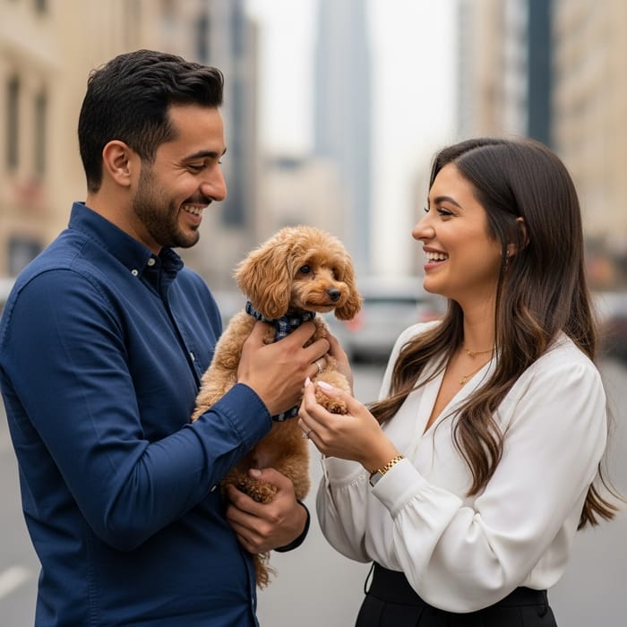 Multicultural Love in Dubai: Jordanian-Ukrainian Couple Dreaming of Toy Poodle