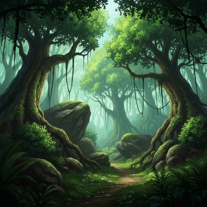 Enchanting Fantasy Rainforest - Tranquil and Mystical Landscape Enchanting Fantasy Rainforest - Tranquil and Mystical Landscape