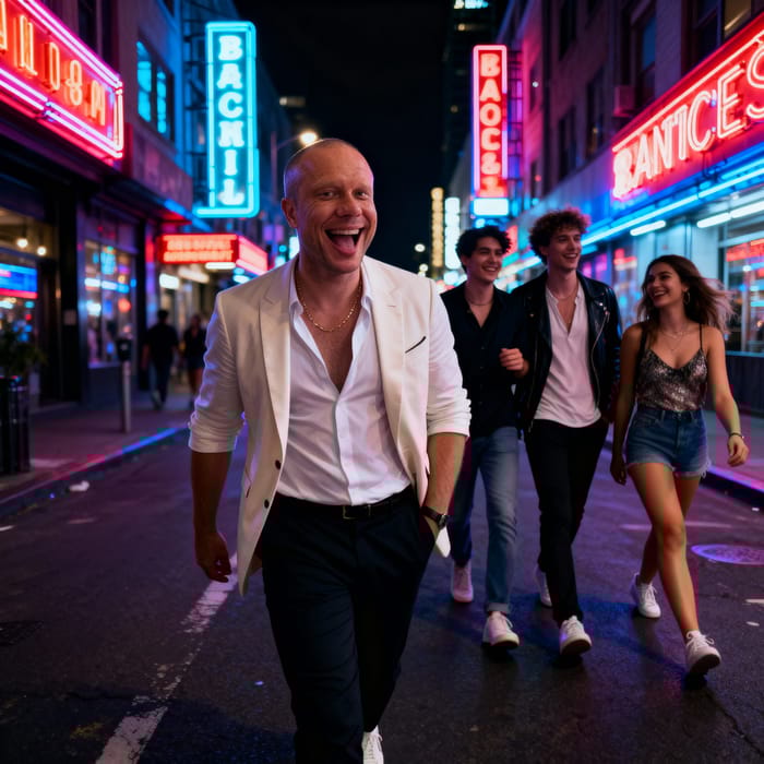 Vibrant Night Out: Urban Friends & Neon Lights