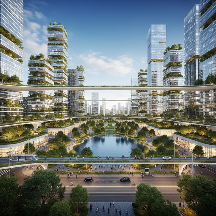 Eco-Friendly Future City with Green Spaces