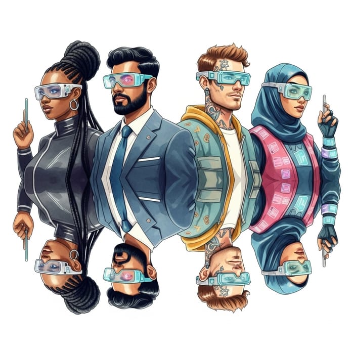 Futuristic Human Reflections Watercolor Art