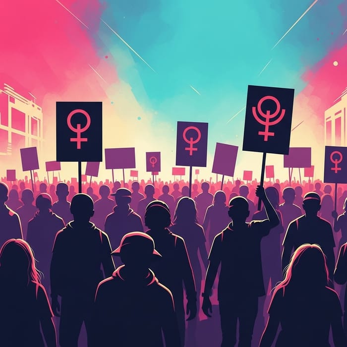 Vibrant Abstract Protesters: Uniting Shapes