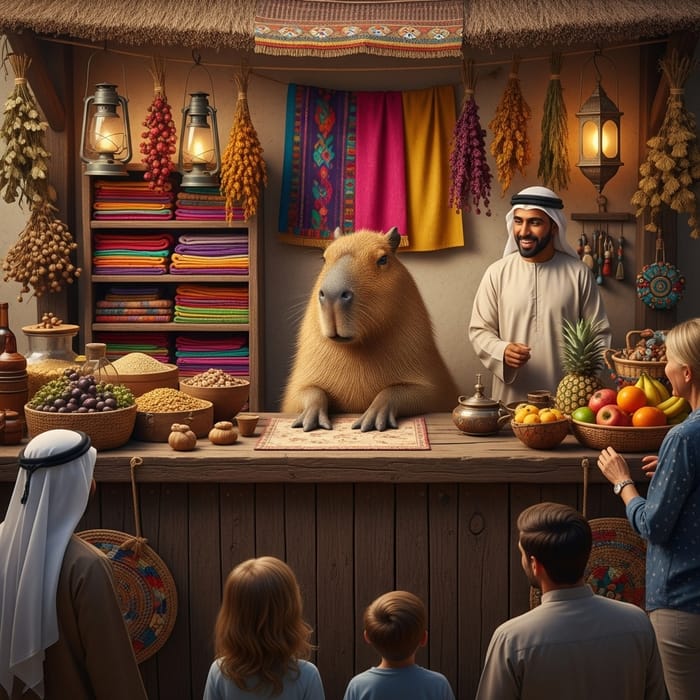 Capybara Trading Scene in Traditional Marketplace Capybara Trading Scene in Traditional Marketplace