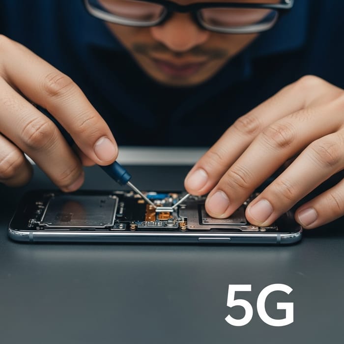 Professional Technician Repairing Oppo A74 5G Screen with Precision Professional Technician Repairing Oppo A74 5G Screen with Precision