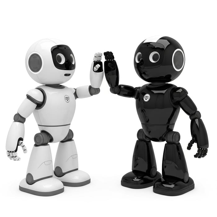 Cute Black and White Robot Friends Sharing a High-Five Cute Black and White Robot Friends Sharing a High-Five