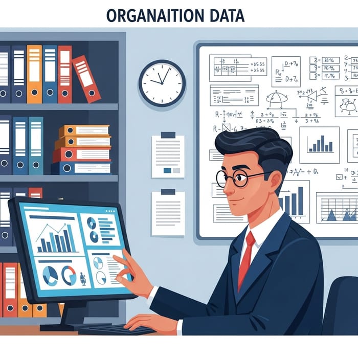 Organizational Data Office with Businessman in Data Visualization Organizational Data Office with Businessman in Data Visualization