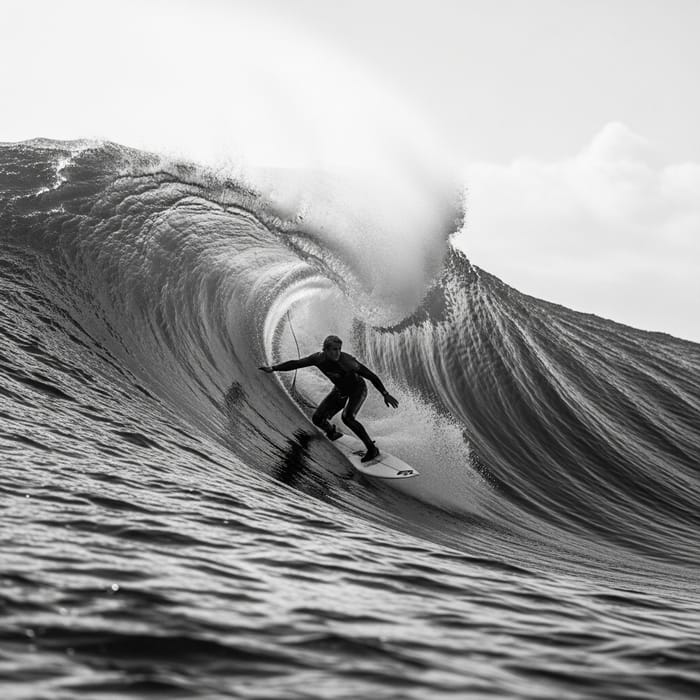 Adrenaline-Fueled Black and White Surfer Action | Epic Wave Ride Adrenaline-Fueled Black and White Surfer Action | Epic Wave Ride