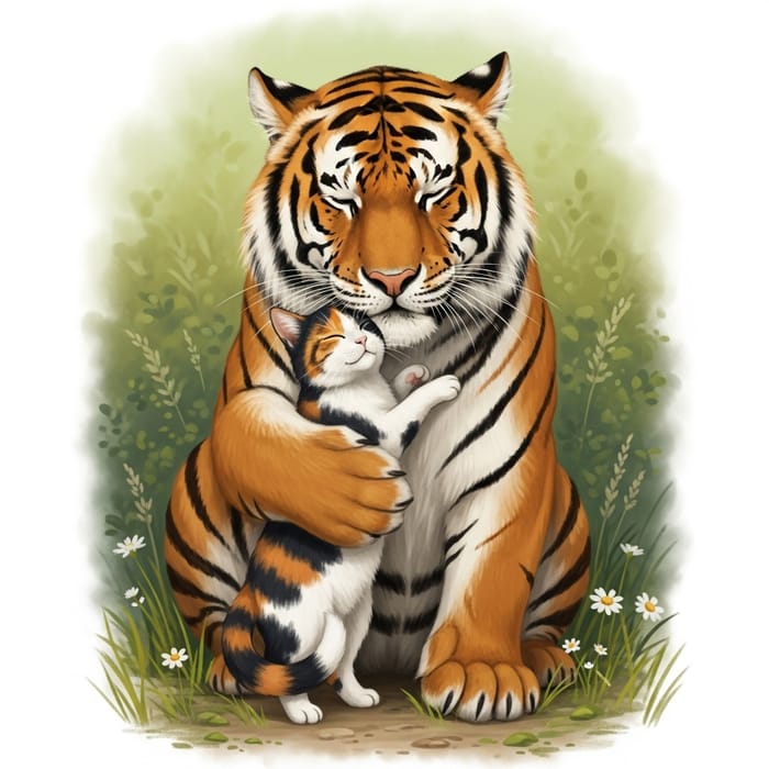 Unexpected Friendship: Tiger and Cat Together Unexpected Friendship: Tiger and Cat Together
