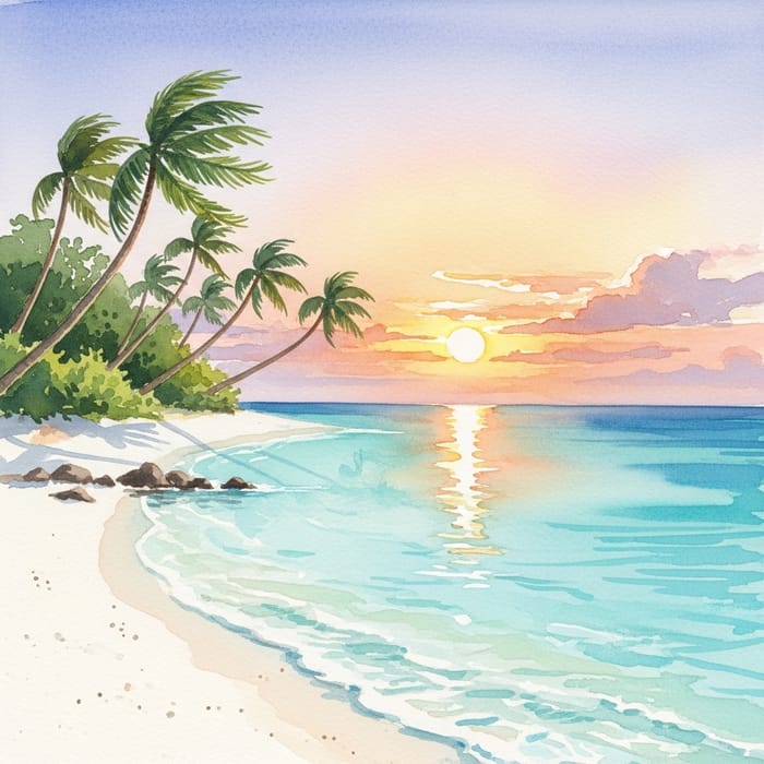 Island Paradise Watercolor Painting Island Paradise Watercolor Painting