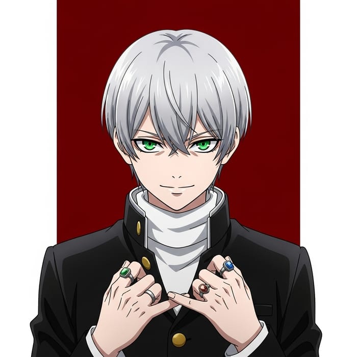 Anime Character Rem Sukuna - Green Eyes, Silver Hair Anime Character Rem Sukuna - Green Eyes, Silver Hair