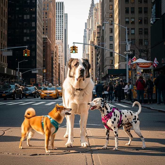 A Dog in New York with Two Cute Puppies A Dog in New York with Two Cute Puppies
