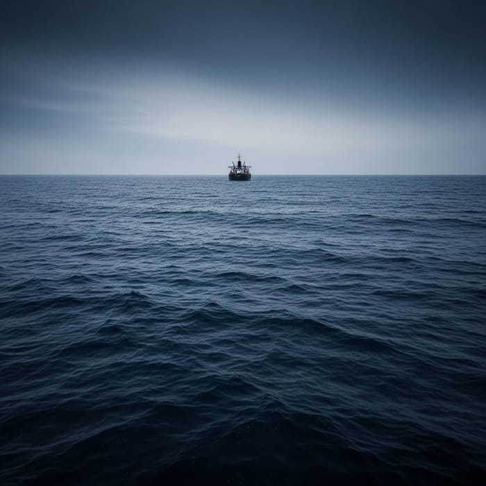Ominous Ship in Dark Blue Sea: A Captivating Scene