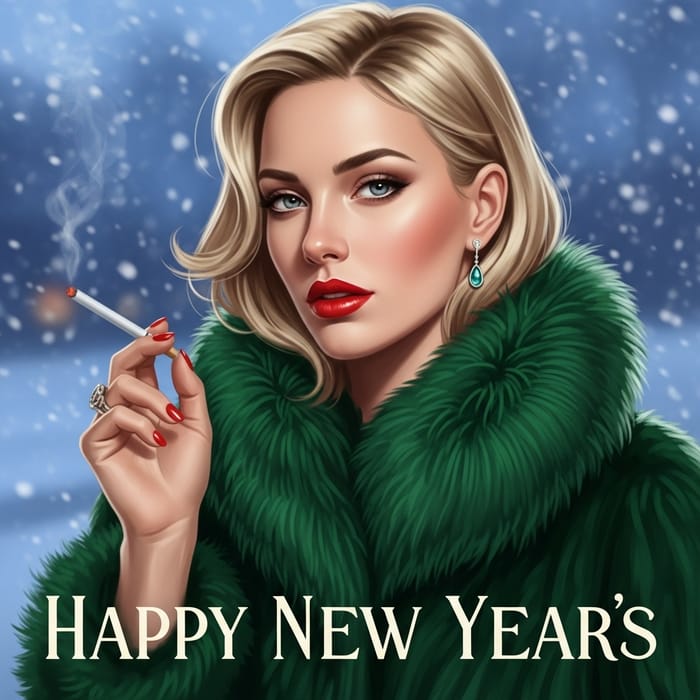 Stunning New Year Glamour | Blonde Beauty in Green Fur Coat