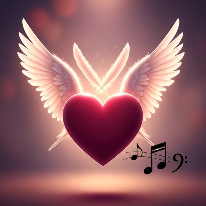 Asymmetric Heart and Wings with Black Music Notes Asymmetric Heart and Wings with Black Music Notes