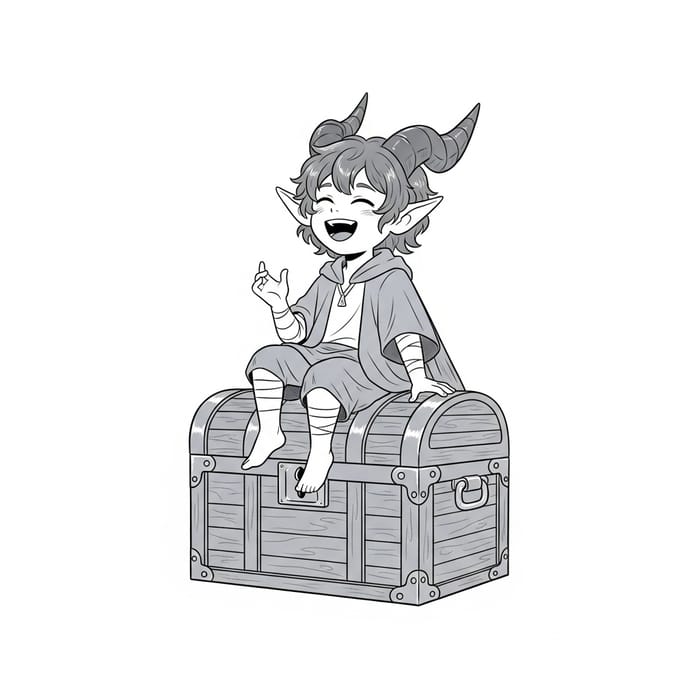 Whimsical Laughing Tiefling Logo in Cold Tones