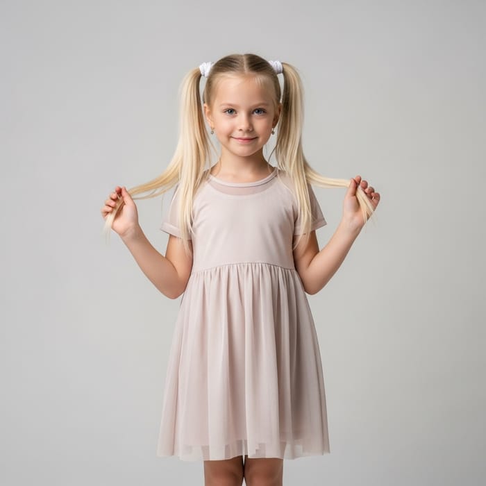 Beautiful Girl with White Pigtails and Sweet Smile