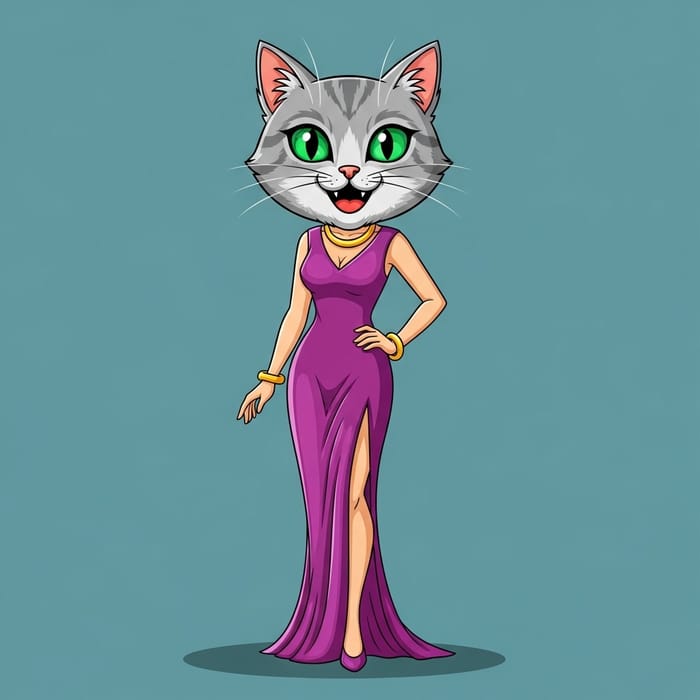 Funny Cartoon Woman with Cat Head Art