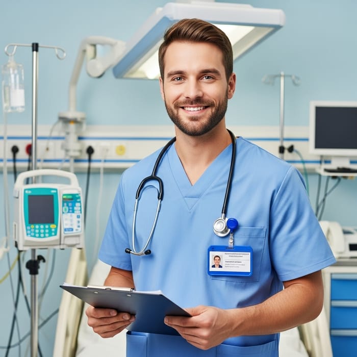 Handsome Male Nurse: Compassionate Care in Scrubs Handsome Male Nurse: Compassionate Care in Scrubs