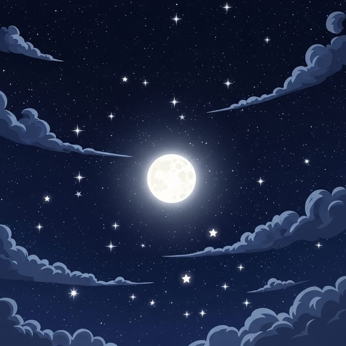 Cartoon Moon Night Starry Sky - Enchanting Celestial Scene
