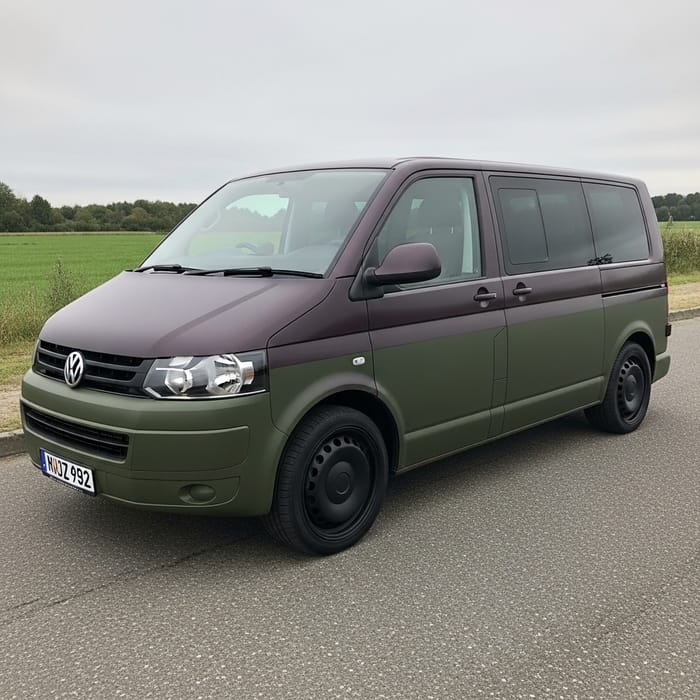 Stylish Two-Tone Volkswagen T5 in Aubergine Purple & Olive Green Stylish Two-Tone Volkswagen T5 in Aubergine Purple & Olive Green