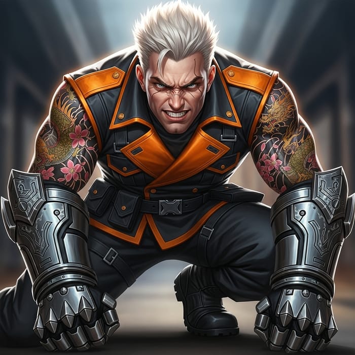 Bakugou Tattoos: Muscular Man with Spiky Blonde Hair & Bold Ink