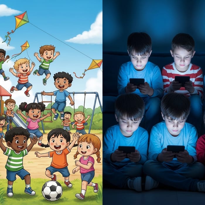Outdoor Play vs Mobile Addiction: A Visual Contrast