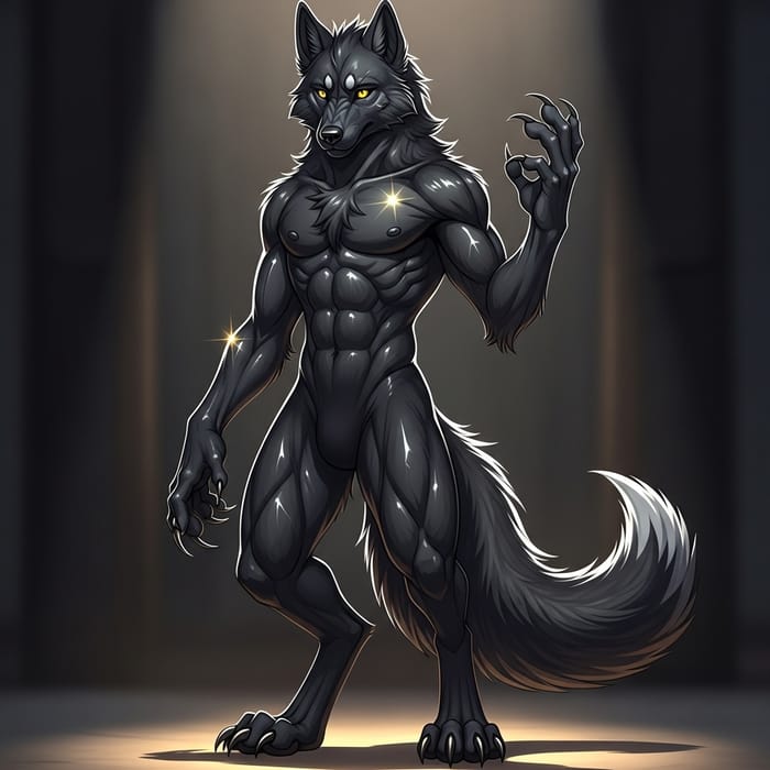 Captivating Black Fur Anthropomorphic Wolf Captivating Black Fur Anthropomorphic Wolf