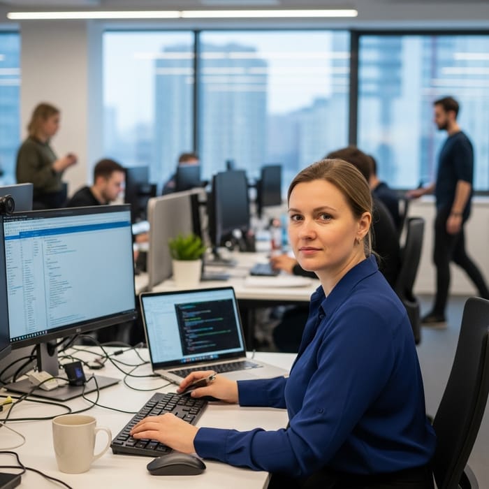 Russian Office Woman with Fair Skin | Engrossed in Work