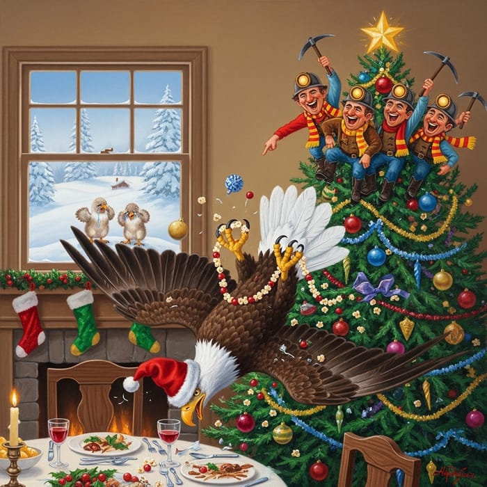 Whimsical Christmas Battle: Eagles vs. 49ers in Festive Showdown