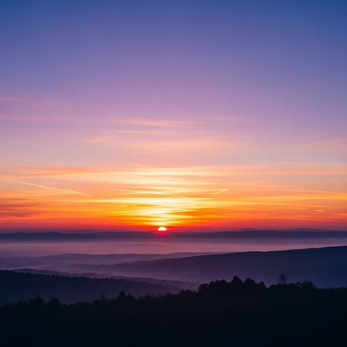 Serene Sunrise Watercolor Landscape Art - Tranquil Morning Scene Serene Sunrise Watercolor Landscape Art - Tranquil Morning Scene