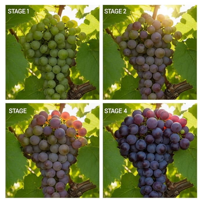 Grape Fruit Ripening Stages: Unripe to Ripe Detailed Illustration