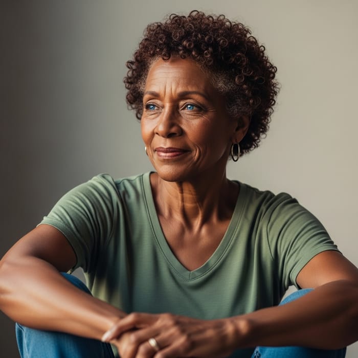 Portrait of Wise Woman with Curly Brown Hair
