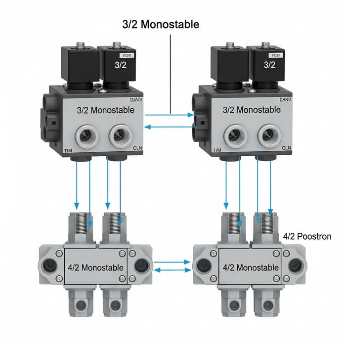 3/2 and 4/2 Monostable Solenoid Valves Combined Unit - Detailed Comparison