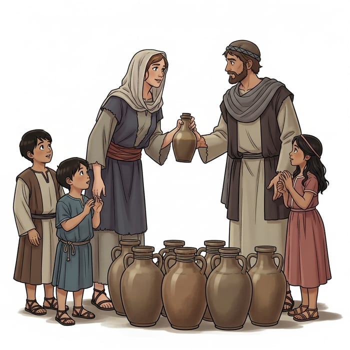 Elisha and Widow's Oil Scene | Biblical Story Art